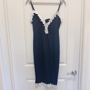 Navy Blue & White Lace Bodycon Dress